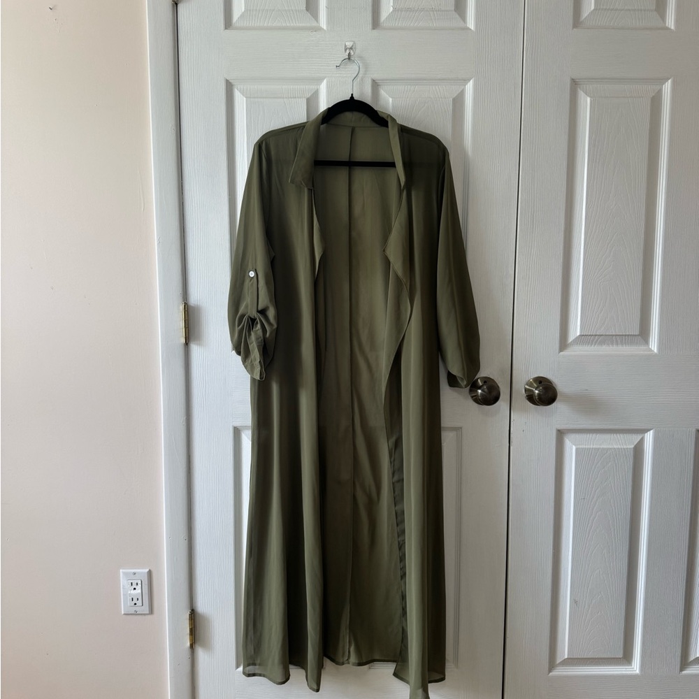 Olive sheer Long Duster  - cardigan